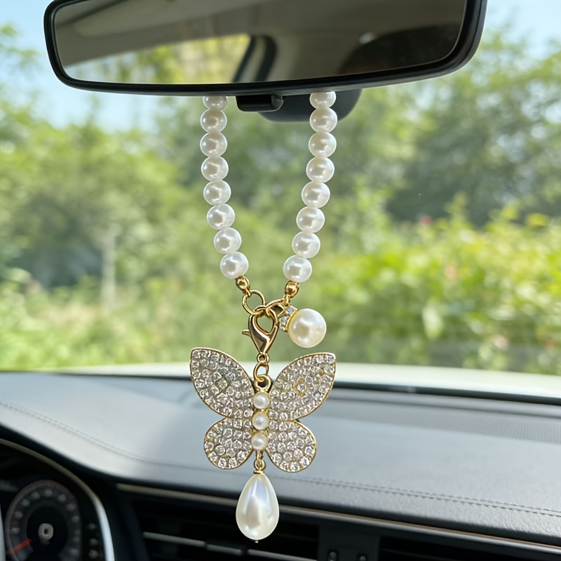 Car Accessories You Must Have - Pearl Butterfly Car Rearview Mirror Hanging